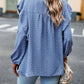 Lace Eyelet Ruffle Shoulder Long Sleeve Blouse
