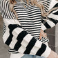 Striped Drop Shoulder Bishop Sleeve Knit Sweater