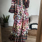 Western Leopard Printed 3/4 Sleeve Buttoned Front Tiered Maxi Dress