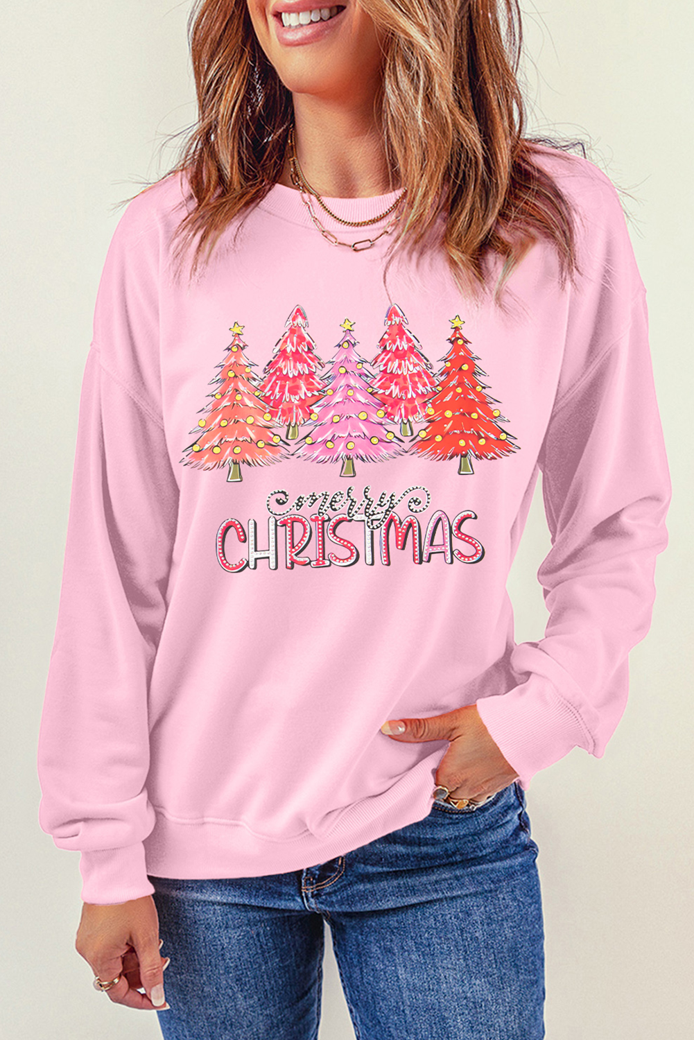 Rhinestone Merry CHRISTMAS Christmas Tree Graphic Sweatshirt