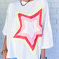 Colorblock Star Patched Half Sleeve Oversized Tee