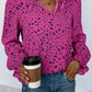 Rose Floral Print Split Neck Long Sleeve Blouse
