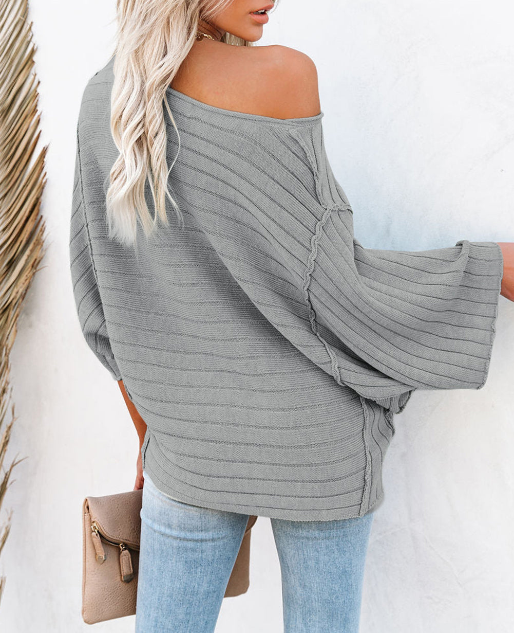 Exposed Seam Ribbed Knit Dolman Top