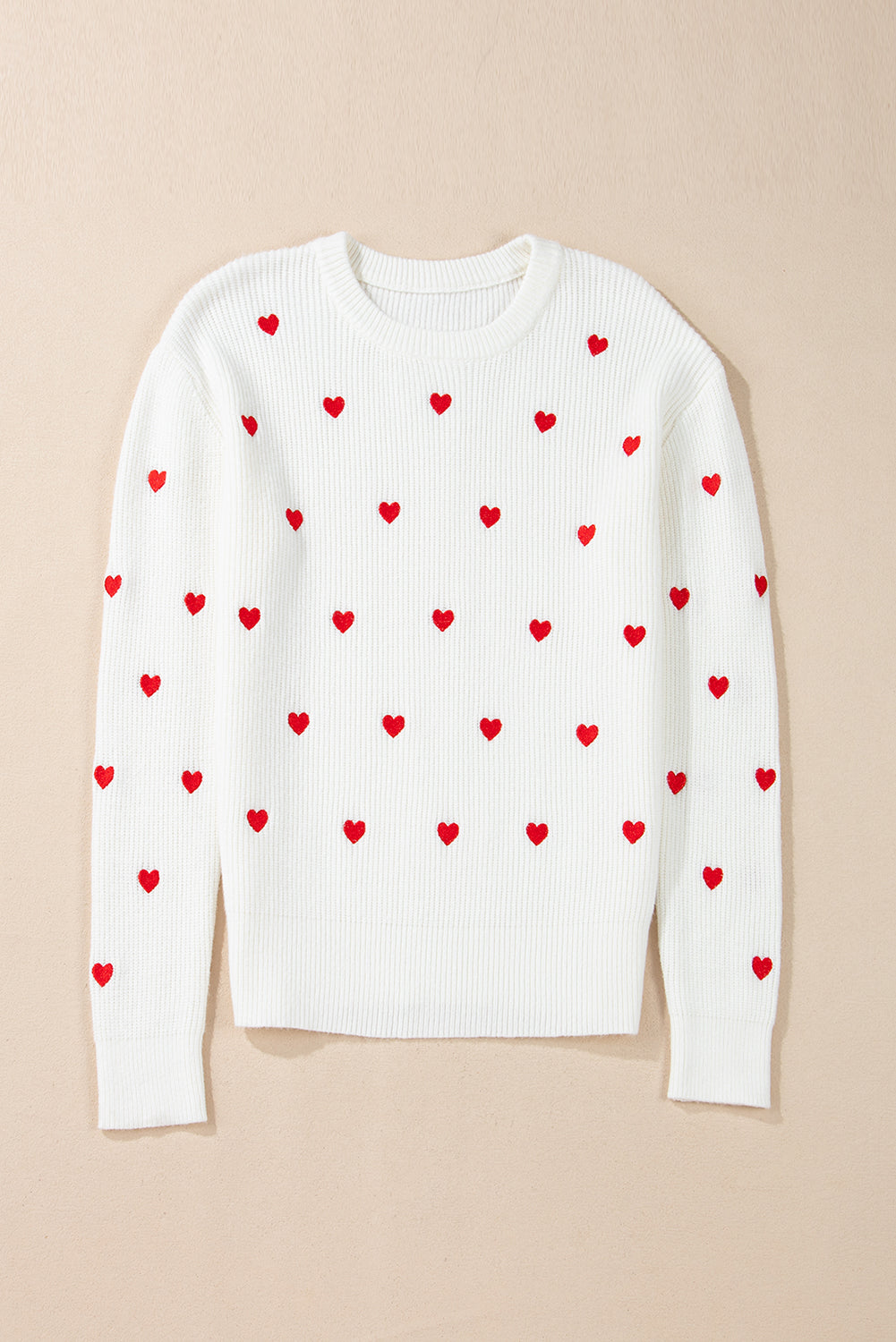 Heart Shape Drop Shoulder Round Neck Sweater