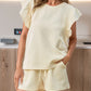 Textured Ruffled Sleeve Tee and Drawstring Shorts Set