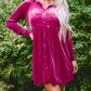 Long Sleeve Ruffle Velvet Button Up Dress