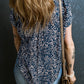 Abstract Print Buttoned V Neck Short Sleeve Blouse