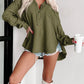 Crinkle Long Sleeve Distressed Split Henley Top