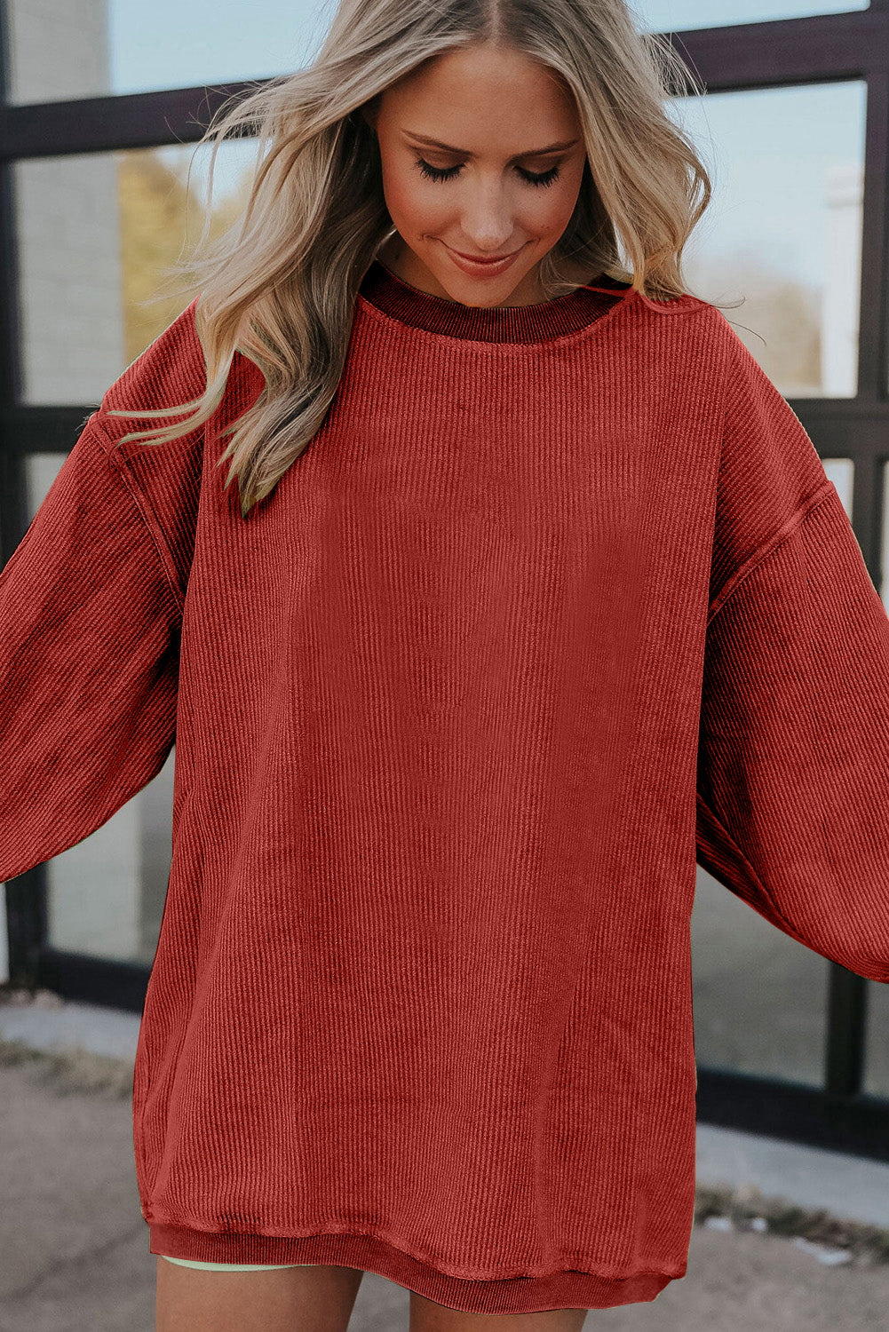 Ribbed Corded Oversized Sweatshirt