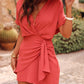 Collared Buttoned Neckline Pleated Wrapped Mini Dress