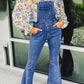 Adjustable Buckle Strap Flare Leg Denim Overalls