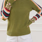 Leopard Contrast Striped Sleeve Ribbed Trim Sweater
