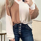 Color Block Wide Ribbed V Neck Top
