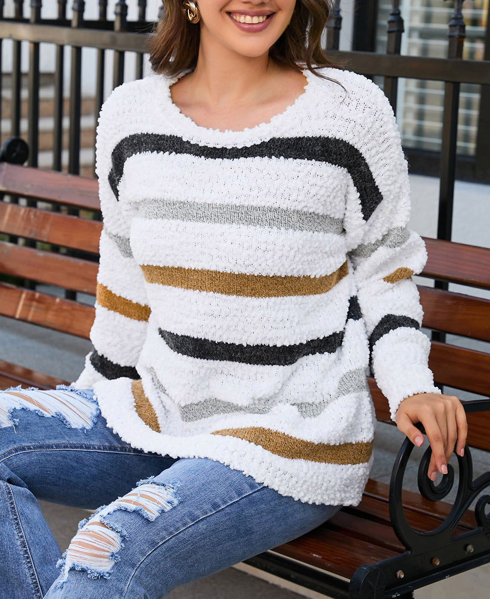Striped Popcorn Knit Sweater