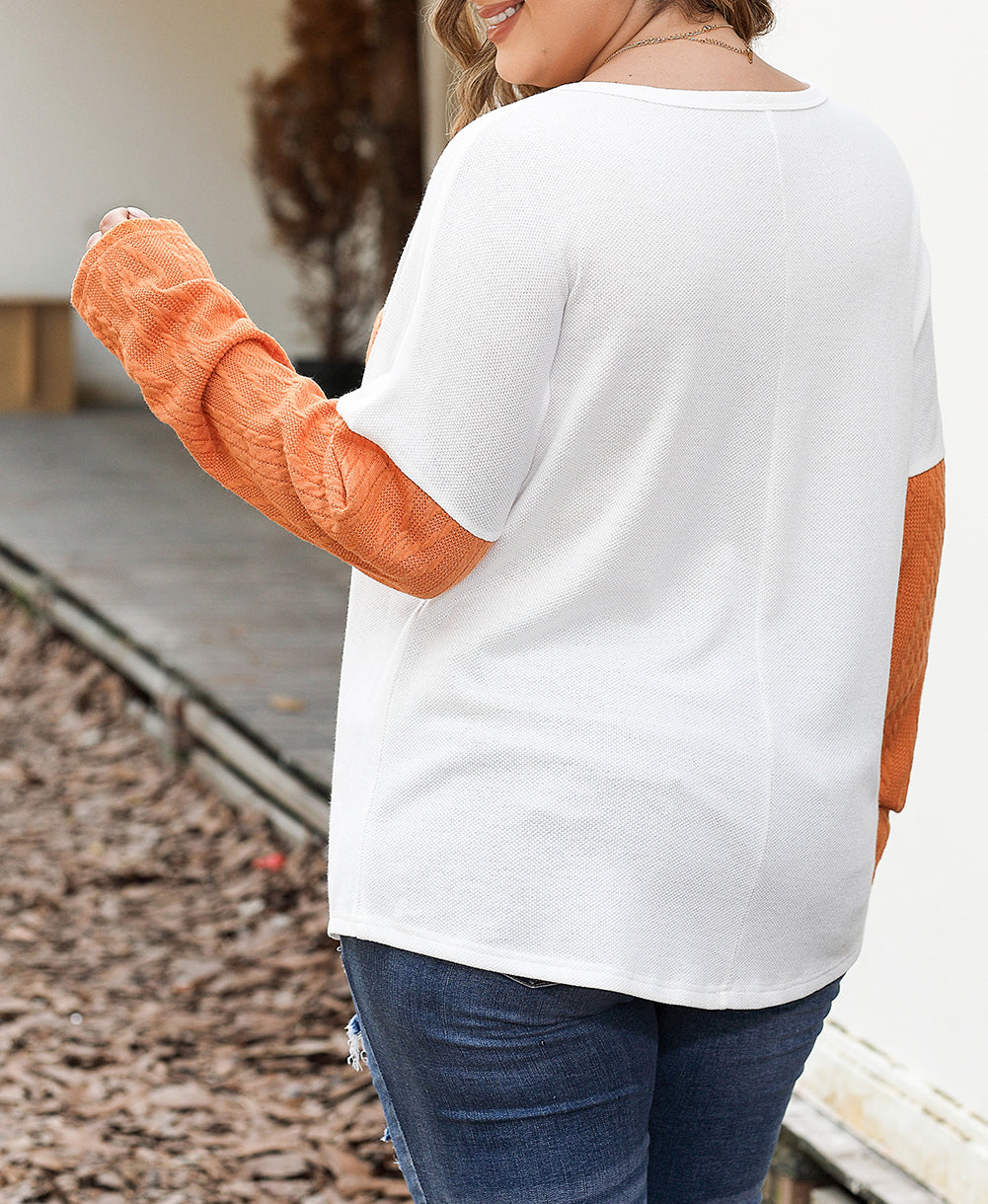 Plus Size Color Block Textured Patchwork Top with Pocket
