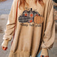 Plaid Pumpkin Graphic Washed Split Sweatshirt