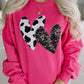 Cow & Sequin Double Heart Patch Graphic Sweatshirt