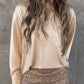 Glitter Chest Pocket Round Neck Long Sleeve Top