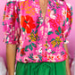 Floral Printed Split V Neck Puff Sleeve Blouse