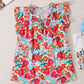 Floral Print Drawstring V Neck Ruffled Tank Top