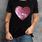 Valentine Sequin Heart Shaped Crew Neck T Shirt