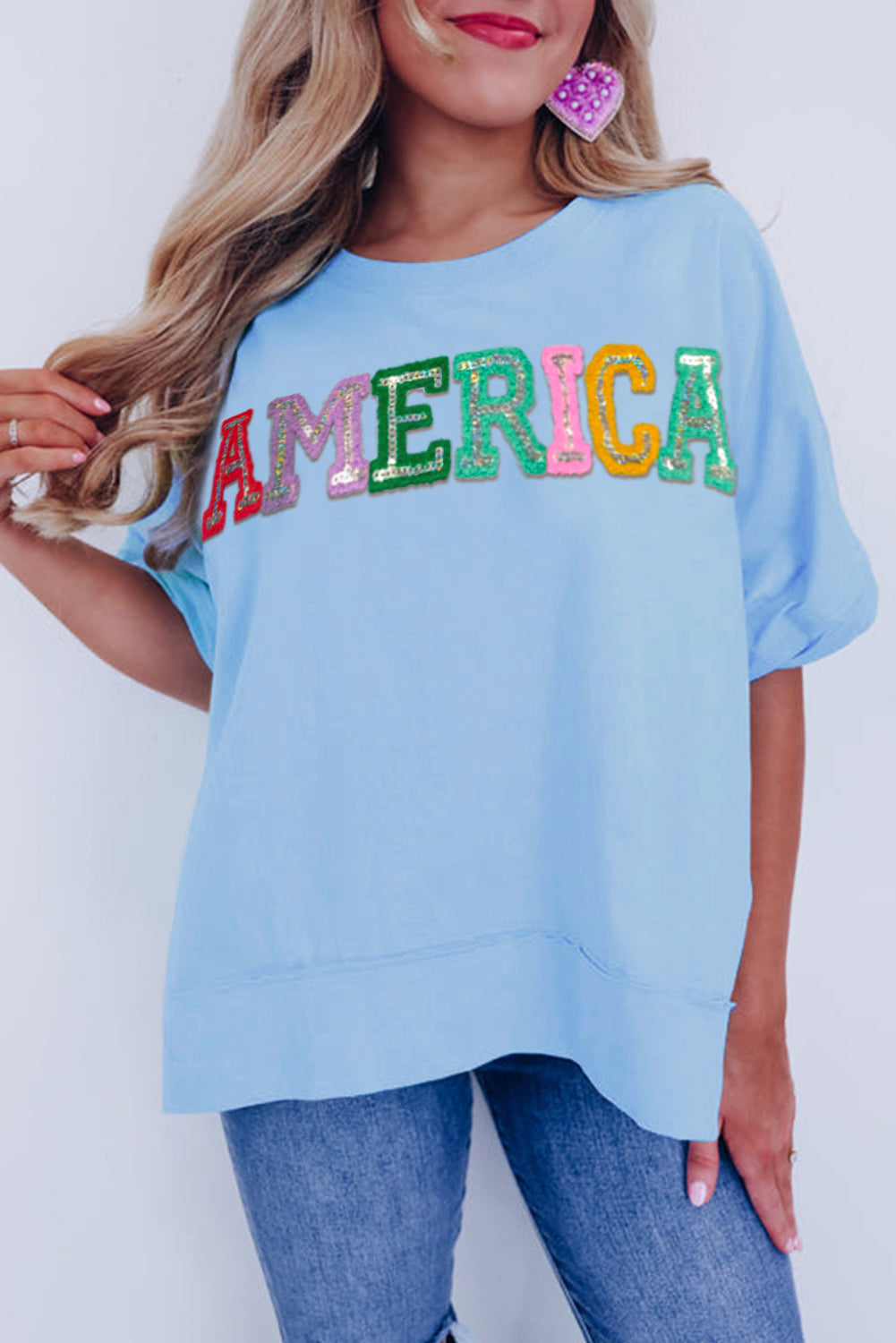 Sparkle America Pastel Embroidered Graphic T-shirt