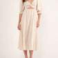 Beige Puff Sleeve Cross Tie Cut Out Maxi Dress