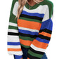 Striped Knit Drop Shoulder Puff Sleeve Sweater