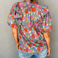 Floral Tie Split Neck Ruffle Puff Sleeve Blouse