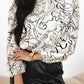 Abstract Print Balloon Sleeve Crew Neck Blouse