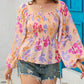 Floral Print Smocked Long Sleeve Peplum Blouse