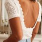 Lace Short Sleeve Scalloped Trim Open Back Bodysuit