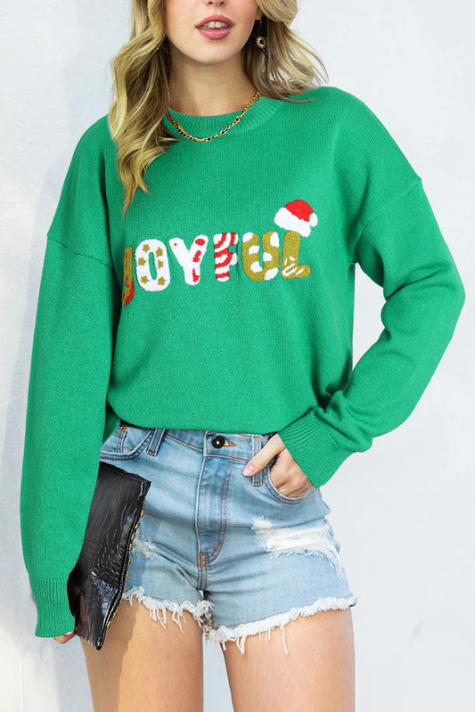 Sequined JOYFUL Graphic Christmas Sweater