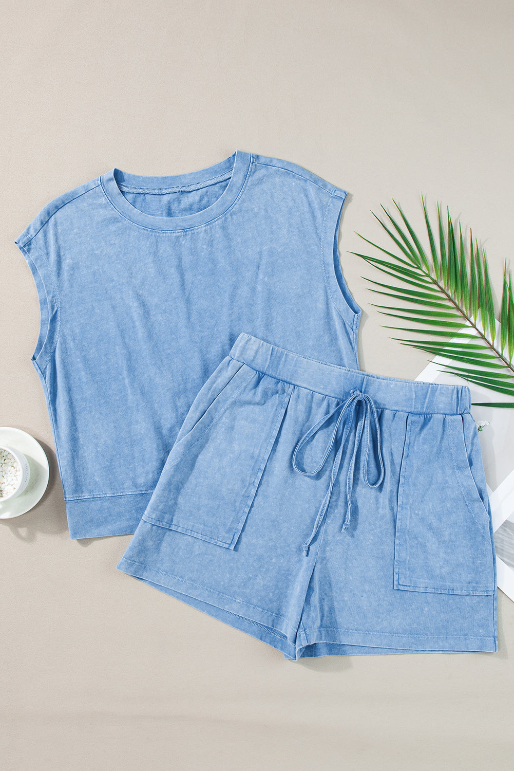 Mineral Wash Tee and Drawstring Shorts Set