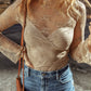 Lace Mesh Crochet Splicing Slim Fit Long Sleeve Blouse