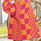 Open Front Mixed Checkered Pattern Knit Cardigan