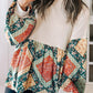 Geometric Patchwork Crew Neck Loose Fit Top