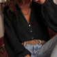 V-Neck Long Sleeve Button Up Lace Shirt