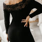 Lace Paneled Package Hip Knitted Bodycon Dress