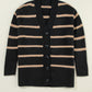 Stripe Buttoned V Neck Drop Shoulder Loose Cardigan