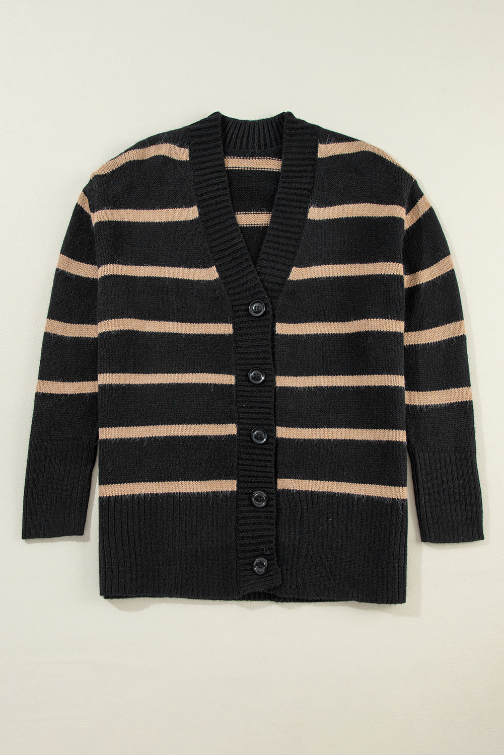 Stripe Buttoned V Neck Drop Shoulder Loose Cardigan