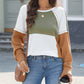 Color Block Exposed Seam Waffle Knit Long Sleeve Top