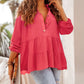 Half Buttoned Ruffle Tiered Long Sleeve Blouse