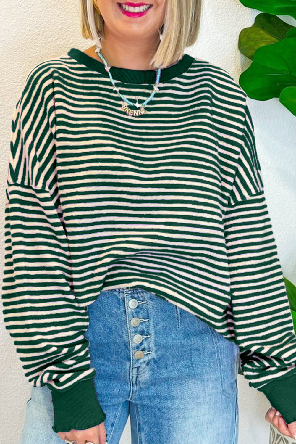 Stripe Loose Drop Shoulder Long Sleeve Top