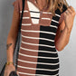 Stripe Color Block Quarter Zip Collar Short Sleeve Sweater Dress