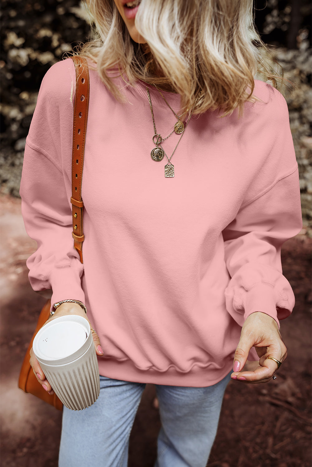 Loose Drop Shoulder Ribbed Sweatshirt