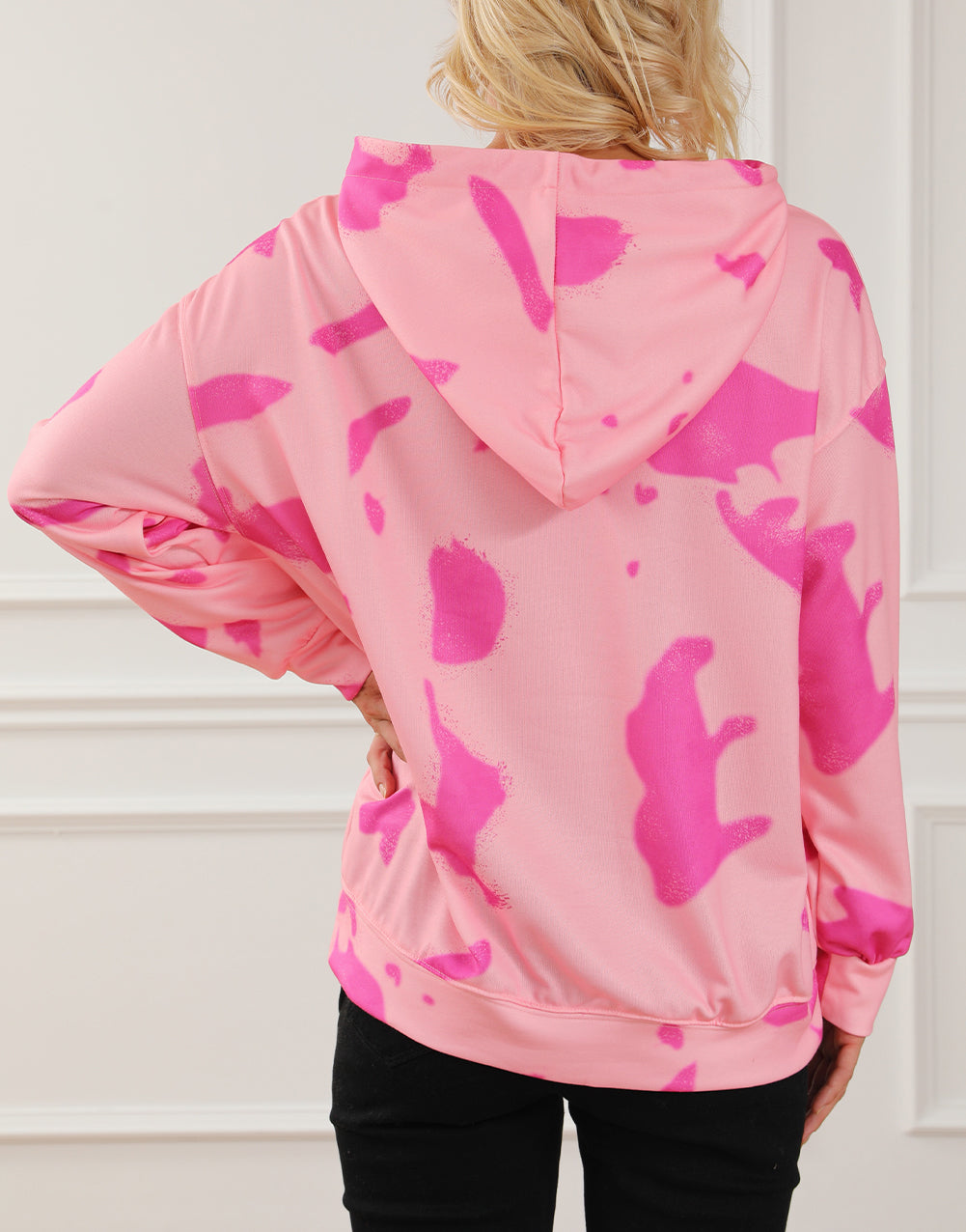 Peach Blossom Tie Dye Kangaroo Pocket Drawstring Hoodie
