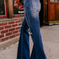 Button Fly Ripped High Waist Flare Jeans