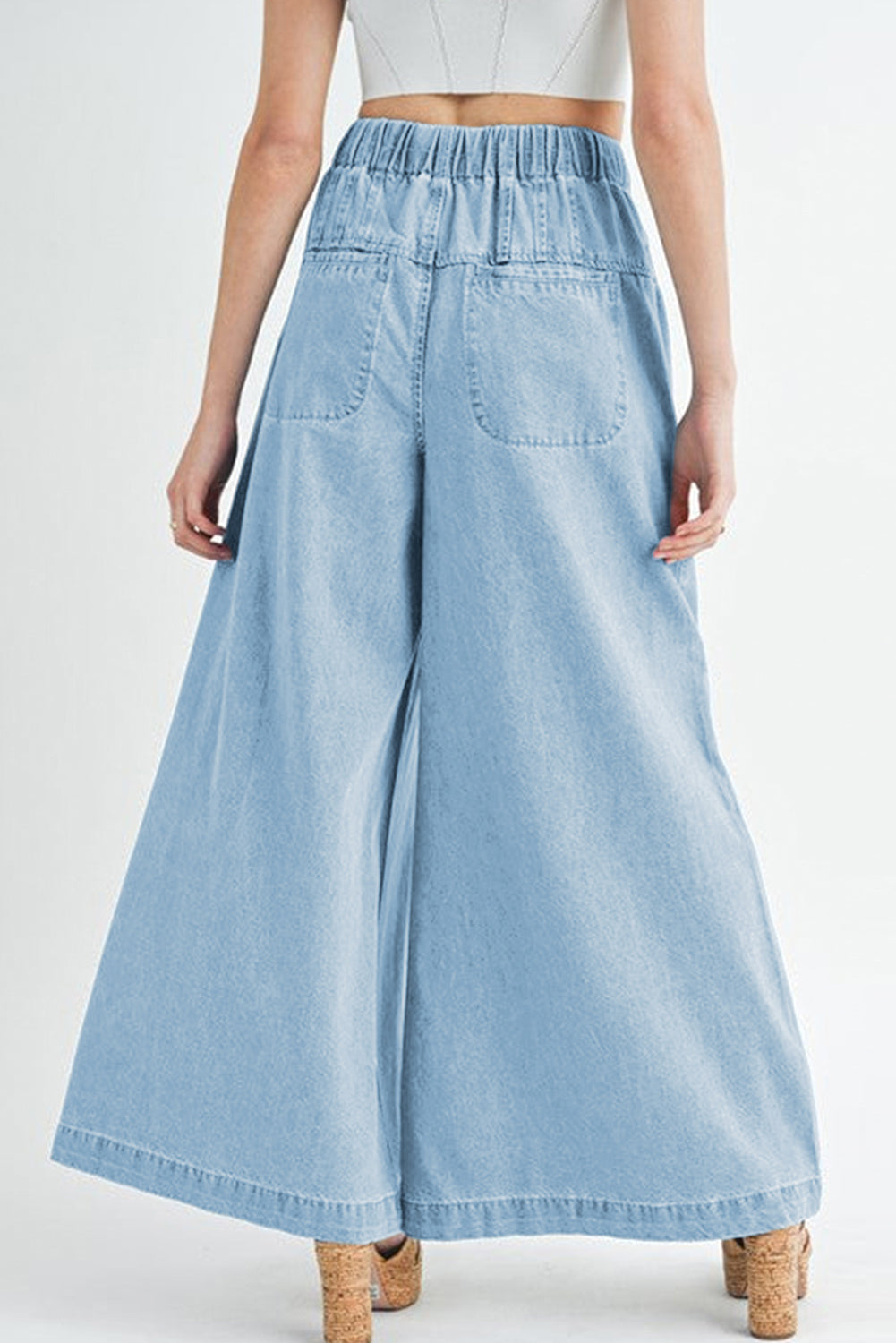 Mineral Wash Button Fly Waist Wide Leg Jeans