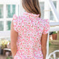 Pink Sweet Floral Print Ruffle Trim Blouse